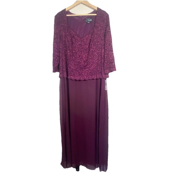 Alex Evenings Woman 16W Plum Lace Sequin Bodice Chiffon Mother Of Bride Dress - Picture 2 of 16